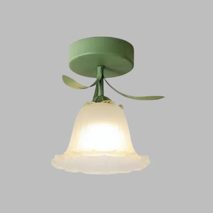 Plafonnier French Tiffany Mini Fleur - Lampe en Verre et Fer au Design Vintage