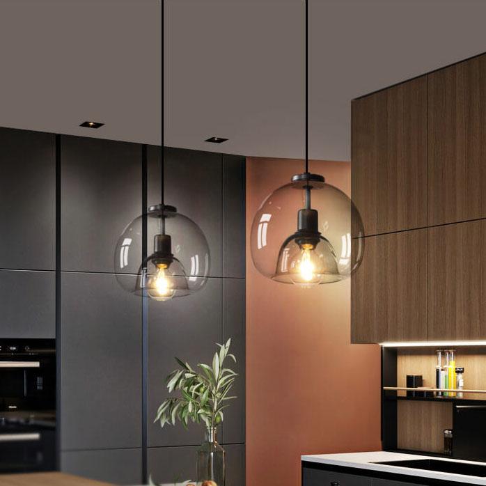 Suspension en Verre Soufflé Gris - Lampe Moderne avec Hauteur Réglable