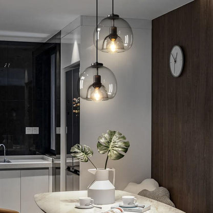 Suspension en Verre Soufflé Gris - Lampe Moderne avec Hauteur Réglable