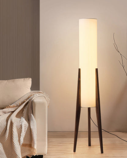 Lampadaire en Noyer – Élégance Nordic Retro avec Abat-jour en Tissu
