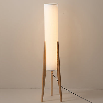 Lampadaire en Noyer – Élégance Nordic Retro avec Abat-jour en Tissu