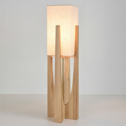 Lampe Sur Pied Japonaise en Bois de Noyer - Éclairage LED avec Abat-jour en Coton et Lin, Douille E27