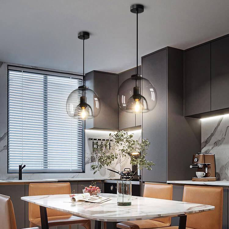 Suspension en Verre Soufflé Gris - Lampe Moderne avec Hauteur Réglable