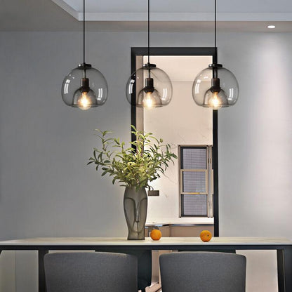 Suspension en Verre Soufflé Gris - Lampe Moderne avec Hauteur Réglable