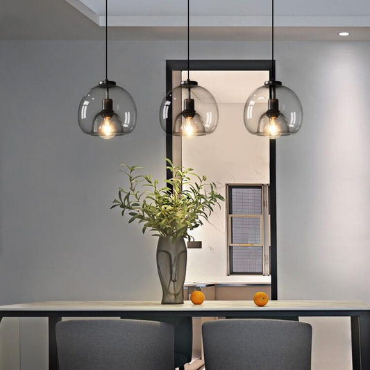 Suspension en Verre Soufflé Gris - Lampe Moderne avec Hauteur Réglable