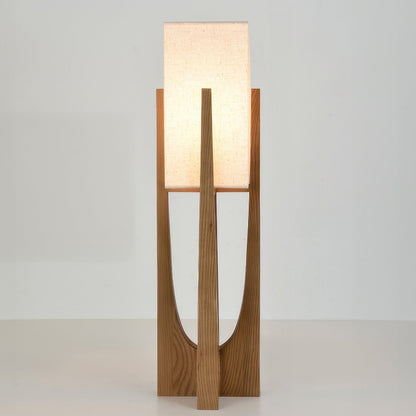 Lampe Sur Pied Japonaise en Bois de Noyer - Éclairage LED avec Abat-jour en Coton et Lin, Douille E27