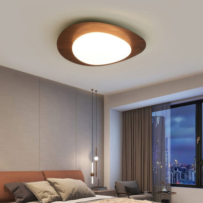 Plafonnier Scandinavian Pebble avec Grain de Bois - Design Minimaliste et LED Intégrée