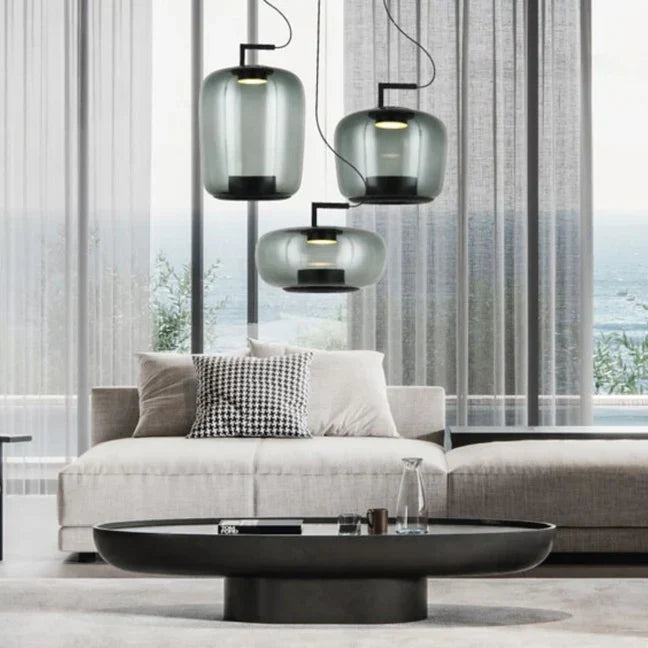 Suspension Design Moderne LED – Luminaire en Verre et Aluminium pour Cuisine et Salle à Manger
