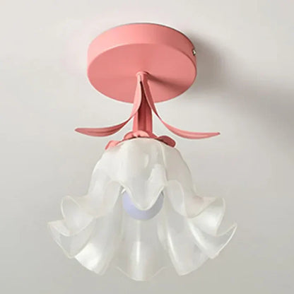 Plafonnier French Tiffany Mini Fleur - Lampe en Verre et Fer au Design Vintage