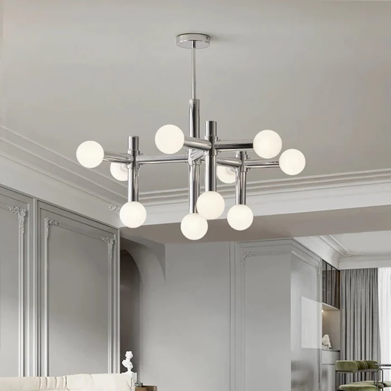 Chandelier Scandinave en Verre – Suspension à Boules de Verre et Finition Chromée