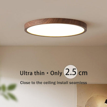 Plafonnier Circulaire Ultra-Fin – Design Minimaliste avec Finition en Noyer et Éclairage LED Réglable