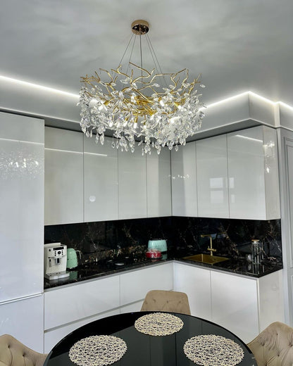 Lustre en Cristal Style Branché Français – Lustre Élégant en Aluminium et Cristal pour Salon et Salle à Manger