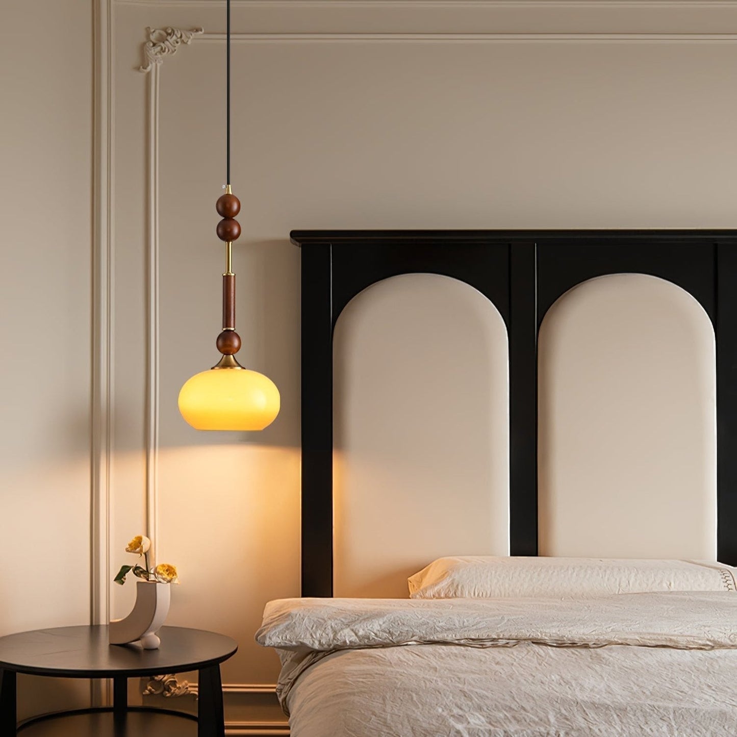 Suspension Roma - Design Romain Élégant en Bois, Métal et Verre - Éclairage Vintage avec Ampoules LED