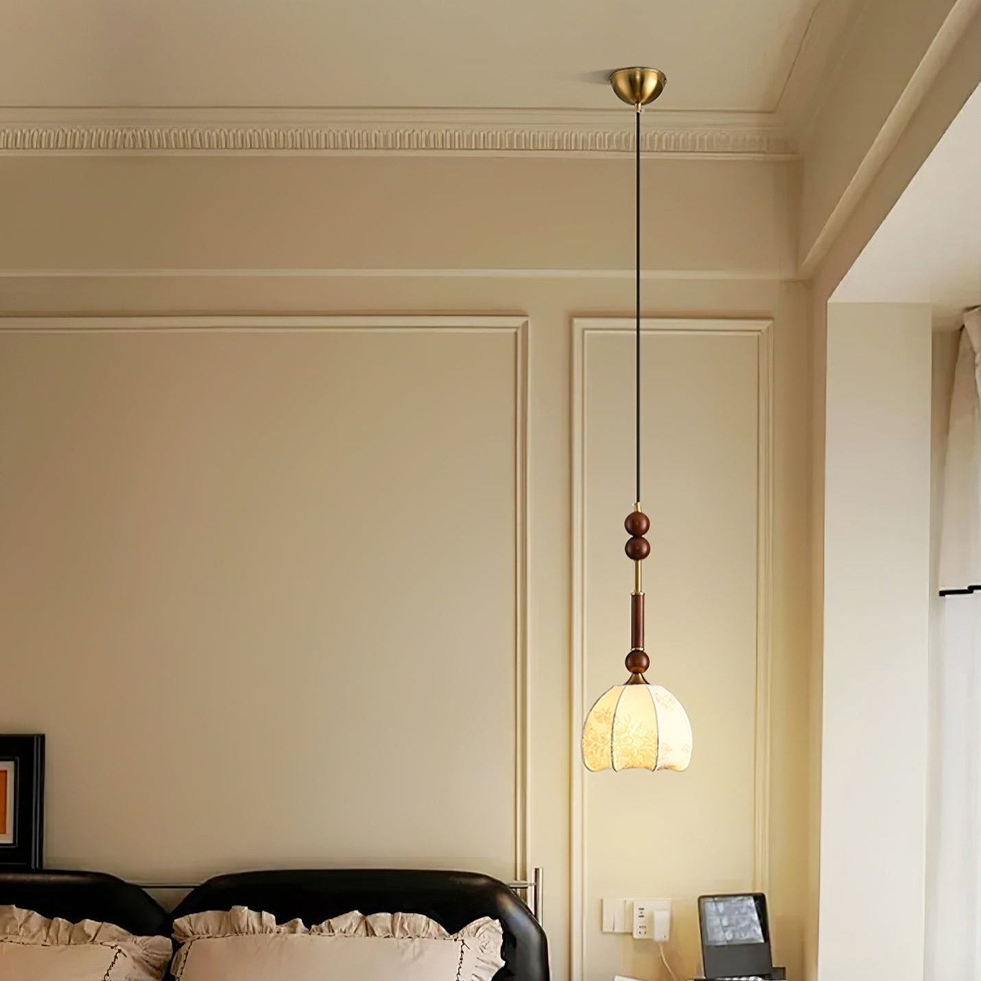 Suspension Roma - Design Romain Élégant en Bois, Métal et Verre - Éclairage Vintage avec Ampoules LED