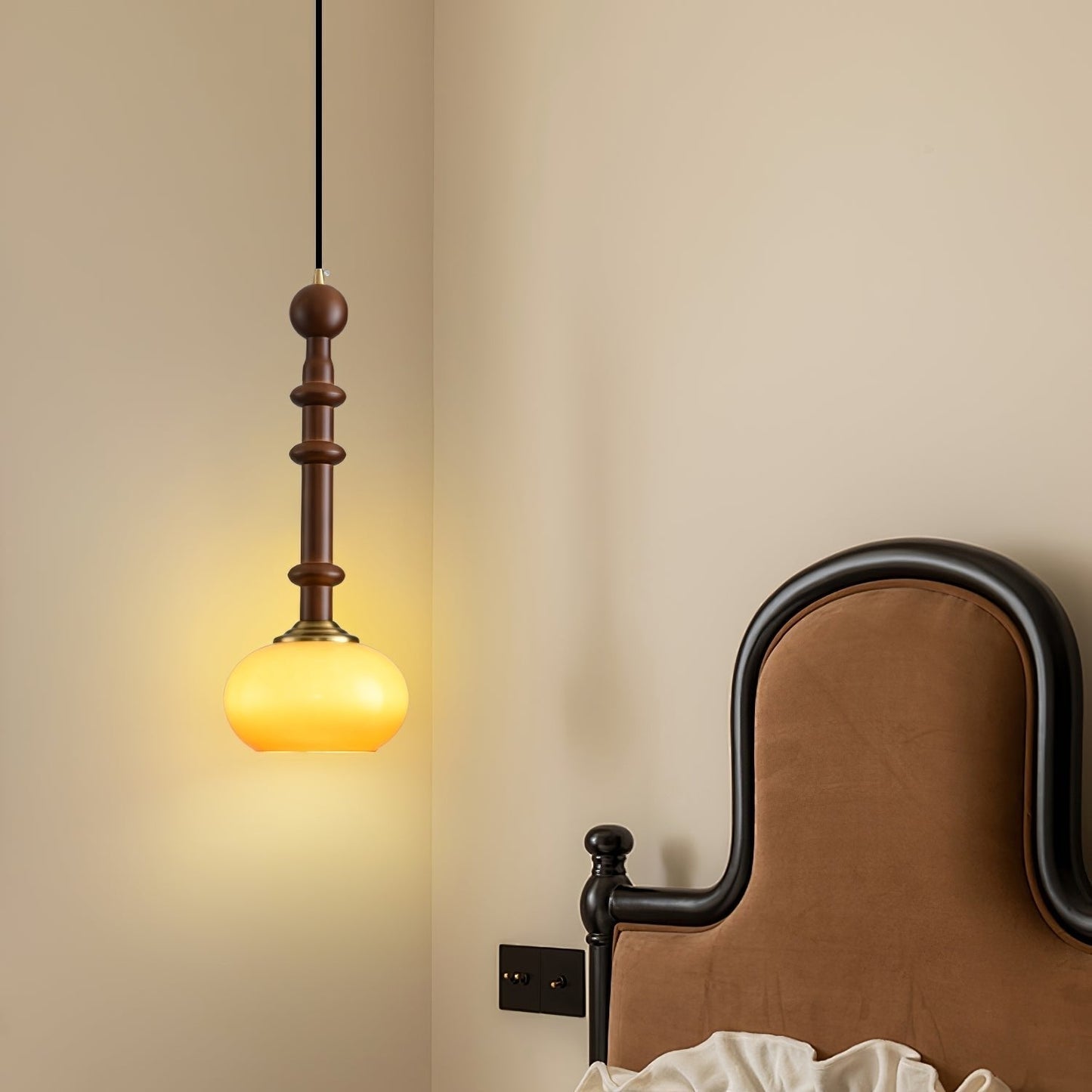 Suspension Roma - Design Romain Élégant en Bois, Métal et Verre - Éclairage Vintage avec Ampoules LED