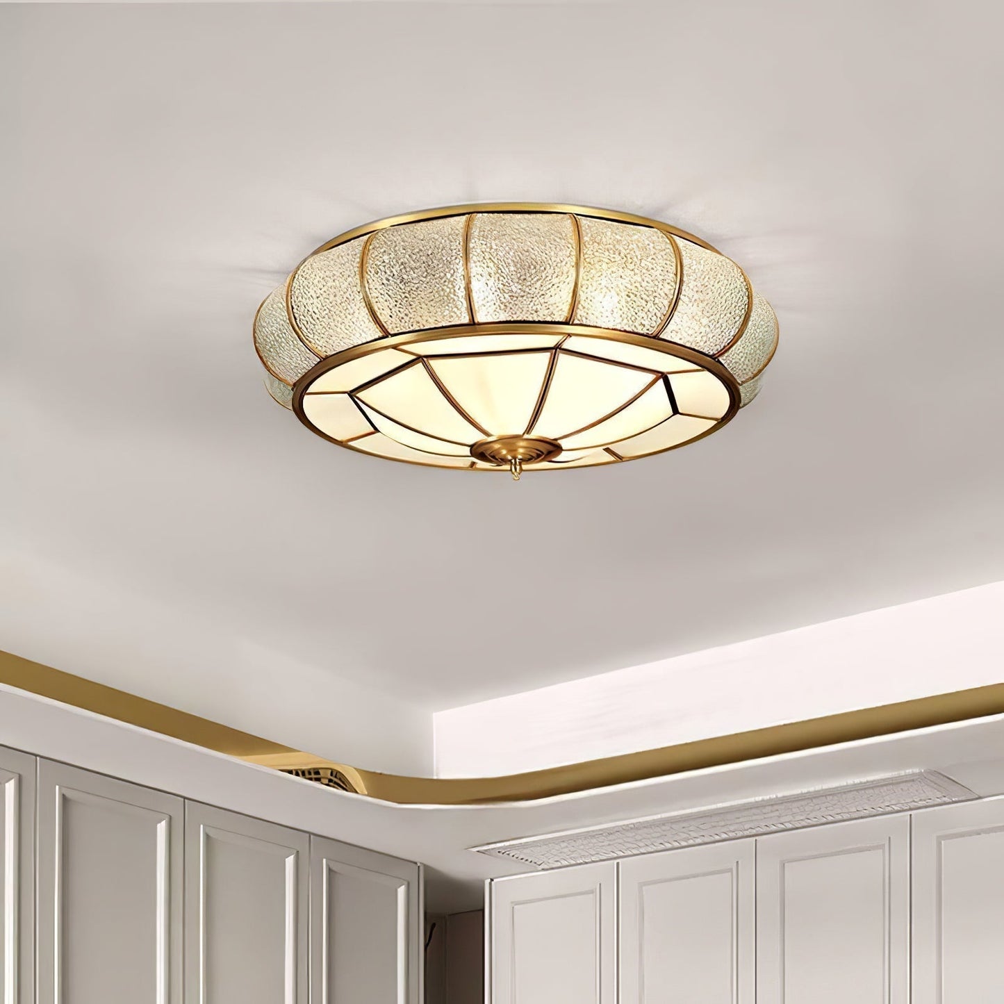 Plafonnier Rond en Verre Texturé LED - Élégant et Moderne pour Chambre et Salon