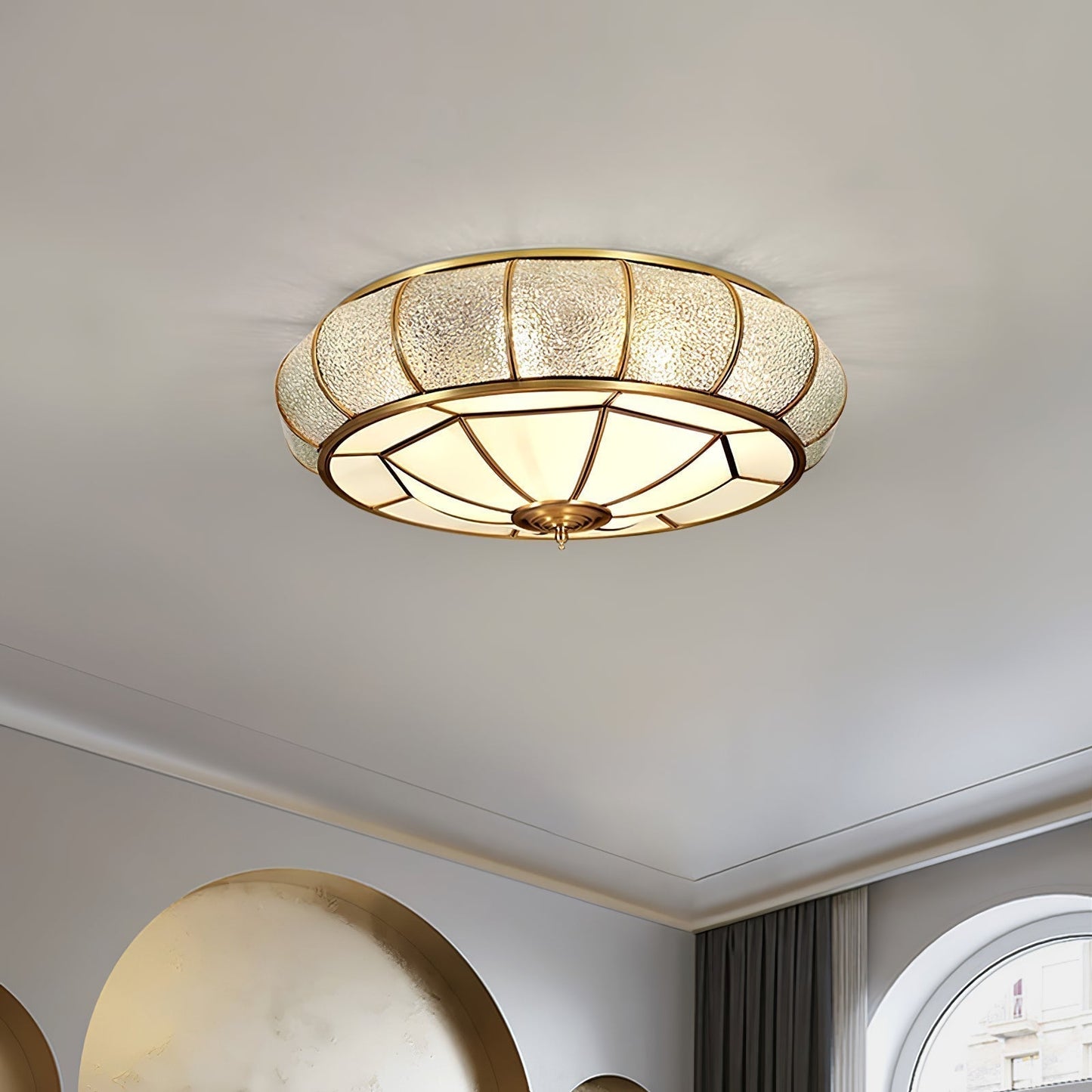Plafonnier Rond en Verre Texturé LED - Élégant et Moderne pour Chambre et Salon