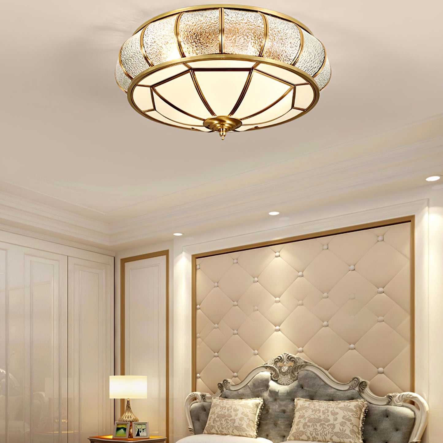 Plafonnier Rond en Verre Texturé LED - Élégant et Moderne pour Chambre et Salon