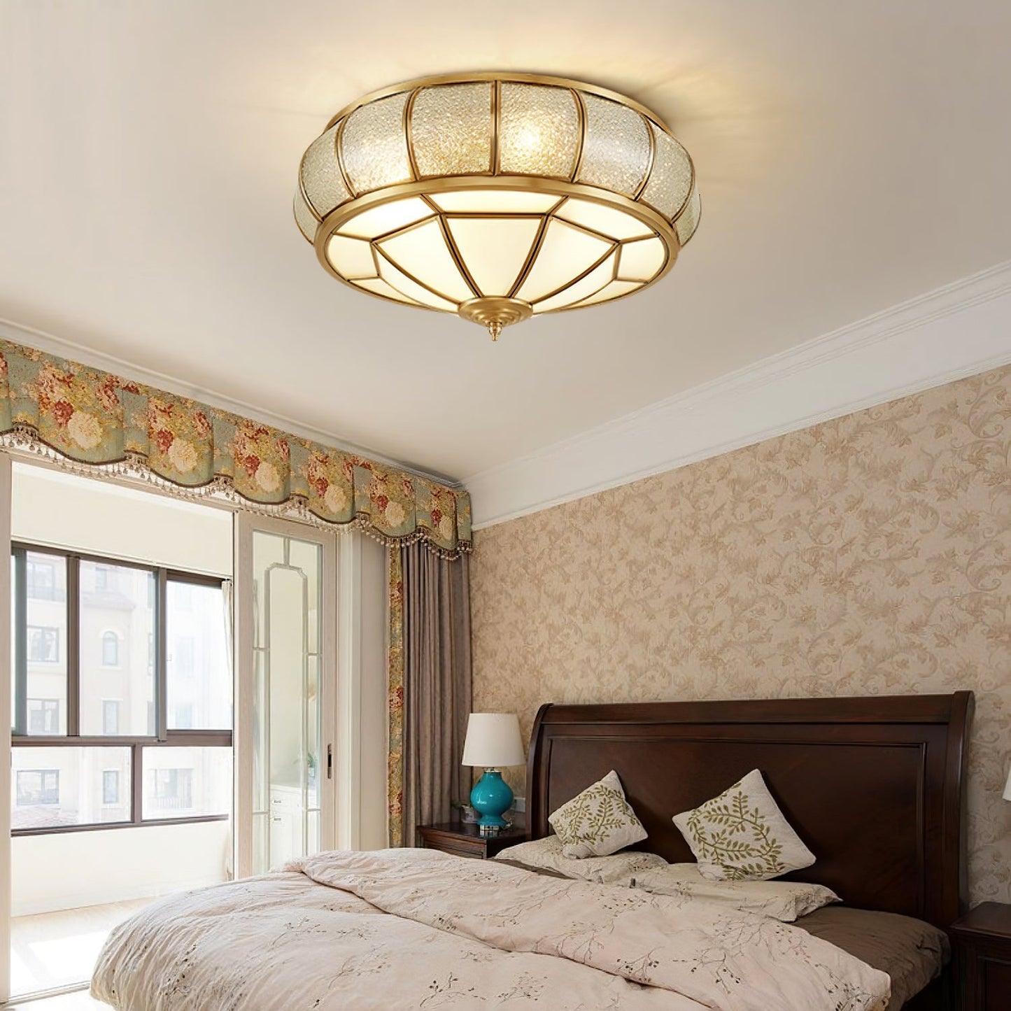 Plafonnier Rond en Verre Texturé LED - Élégant et Moderne pour Chambre et Salon