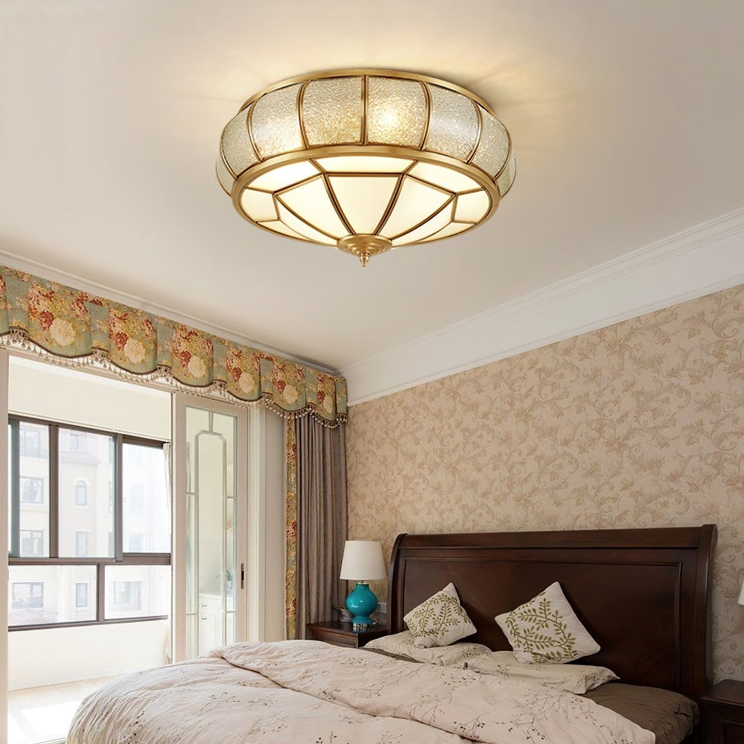 Plafonnier Rond en Verre Texturé LED - Élégant et Moderne pour Chambre et Salon