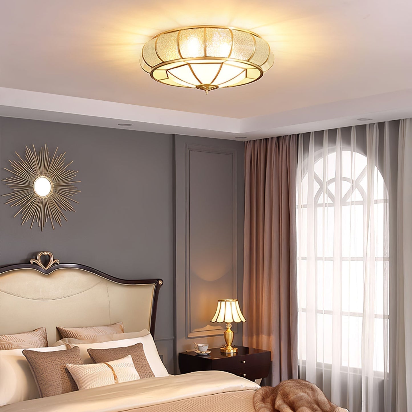 Plafonnier Rond en Verre Texturé LED - Élégant et Moderne pour Chambre et Salon