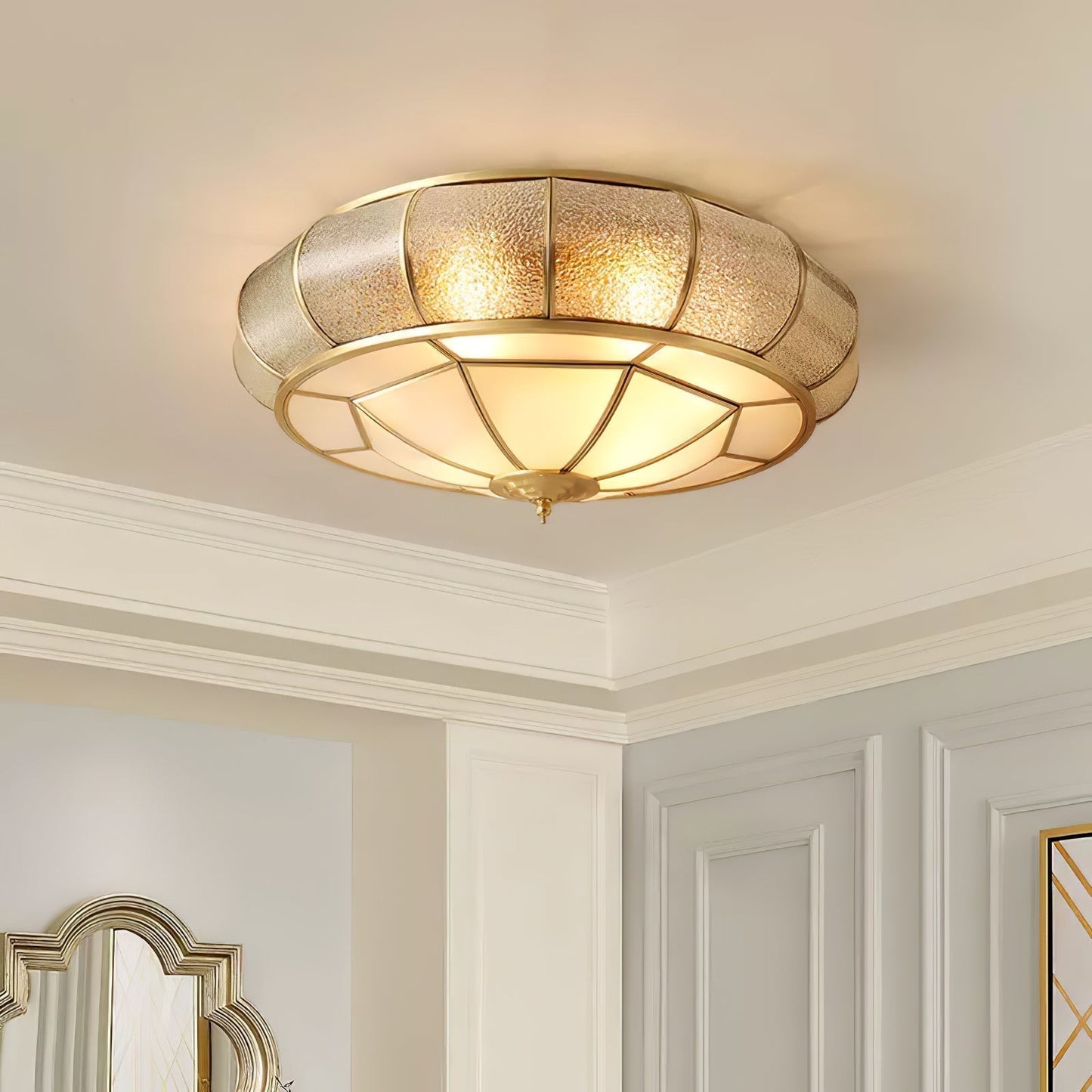 Plafonnier Rond en Verre Texturé LED - Élégant et Moderne pour Chambre et Salon