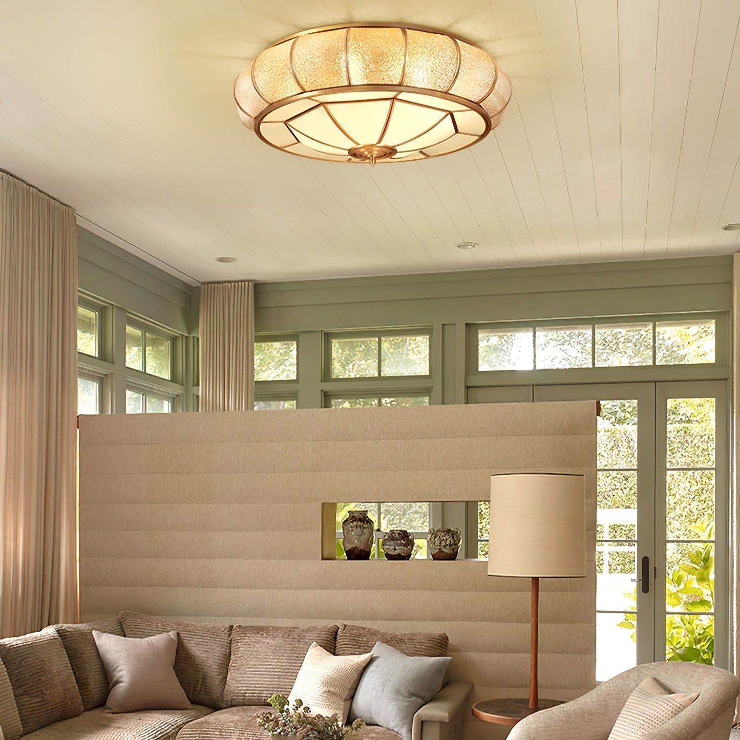Plafonnier Rond en Verre Texturé LED - Élégant et Moderne pour Chambre et Salon