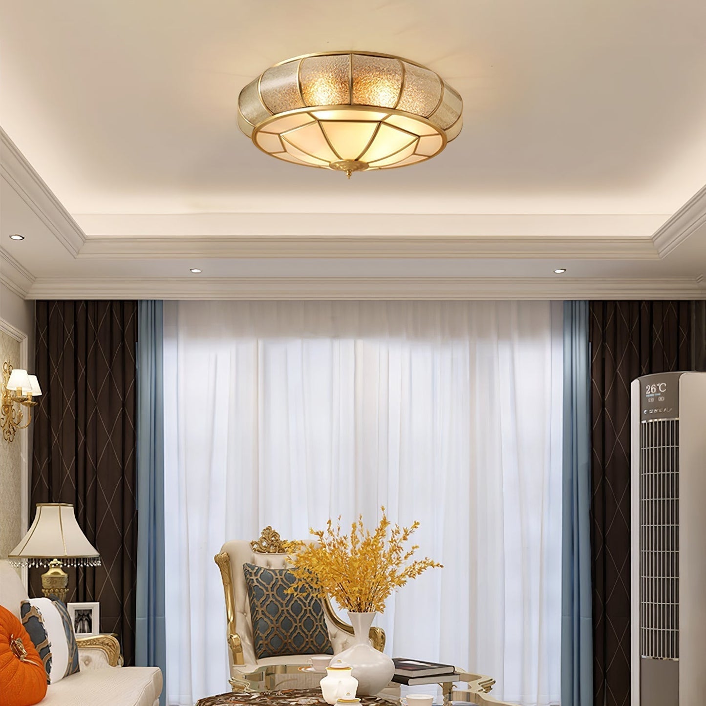 Plafonnier Rond en Verre Texturé LED - Élégant et Moderne pour Chambre et Salon