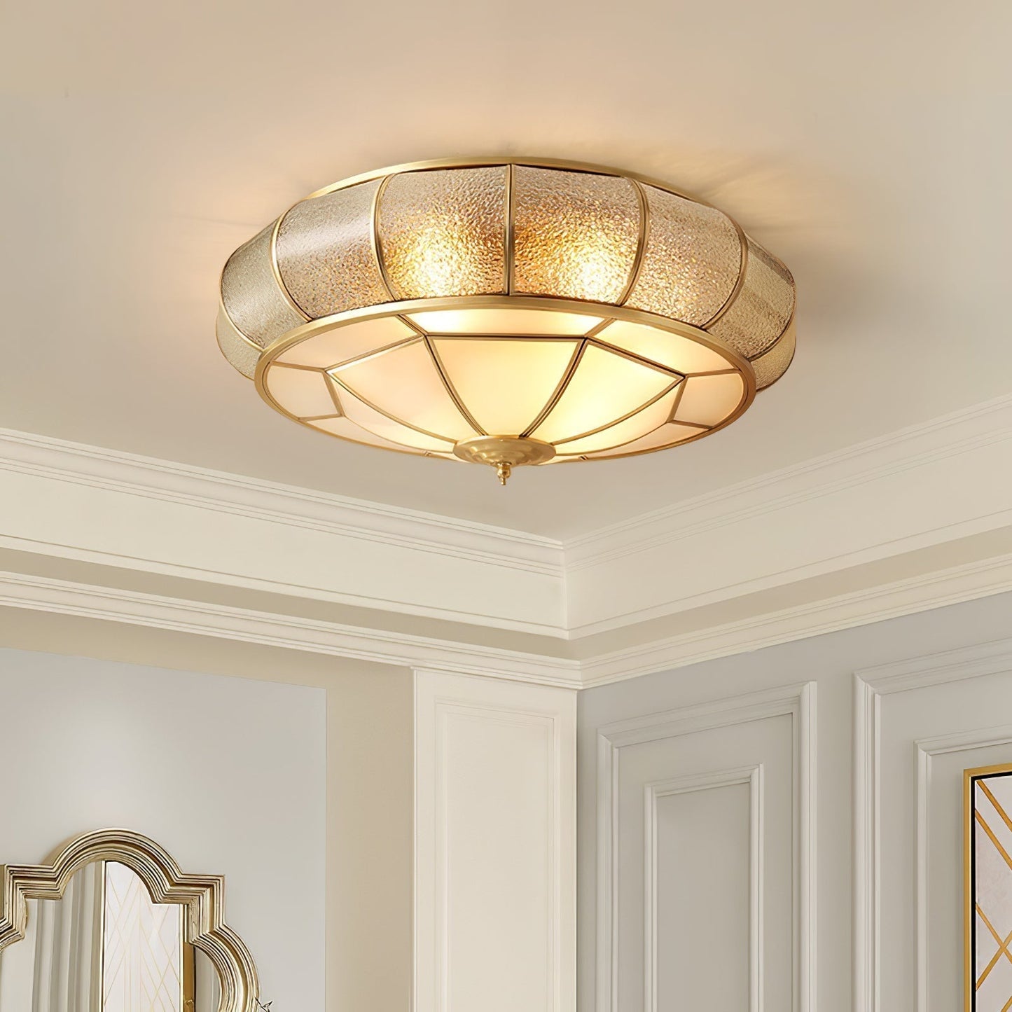 Plafonnier Rond en Verre Texturé LED - Élégant et Moderne pour Chambre et Salon