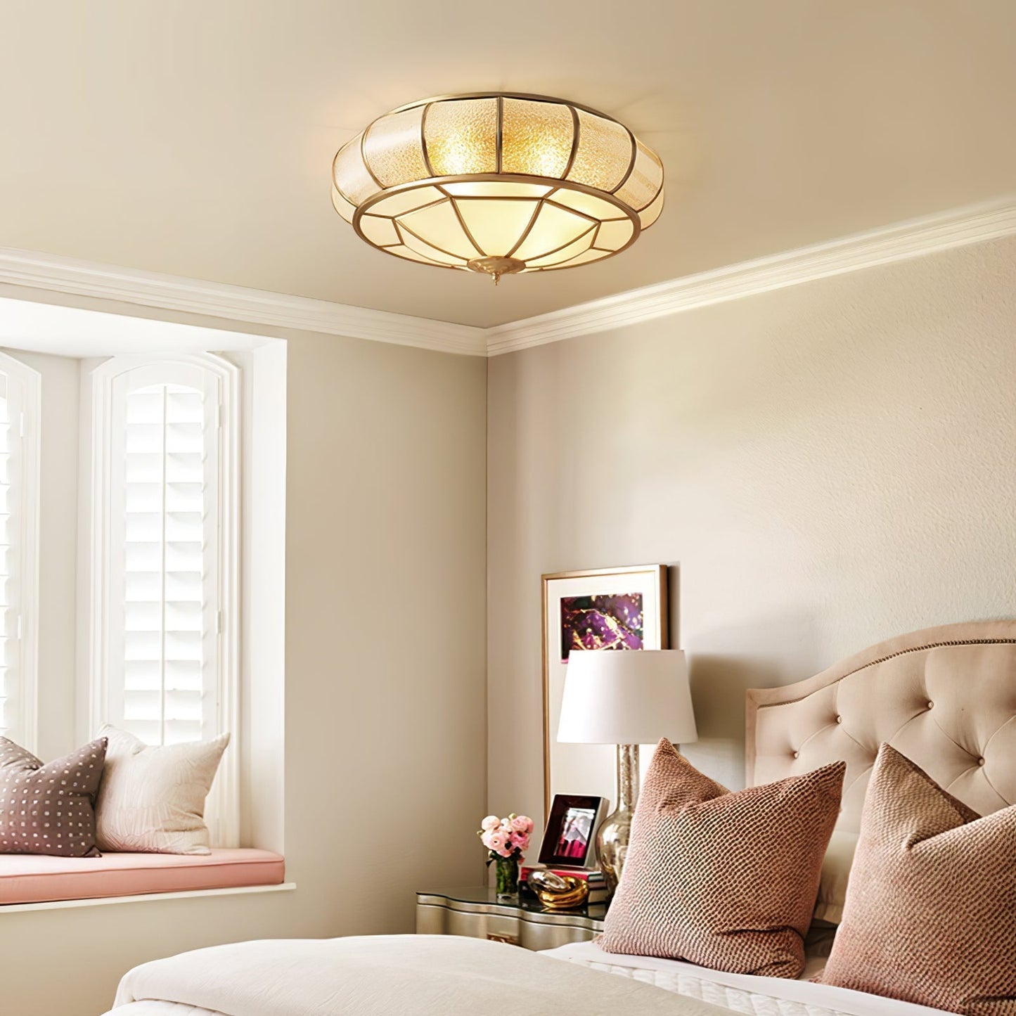 Plafonnier Rond en Verre Texturé LED - Élégant et Moderne pour Chambre et Salon