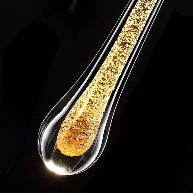 Suspension Luminaire en Verre Noir et Doré avec Bulles de Cristal - Éclairage Goutte d’Eau