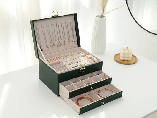 Grande Boîte à Bijoux en Cuir – Organisateur Multicouche Élégant, Rangement Sécurisé pour Bijoux