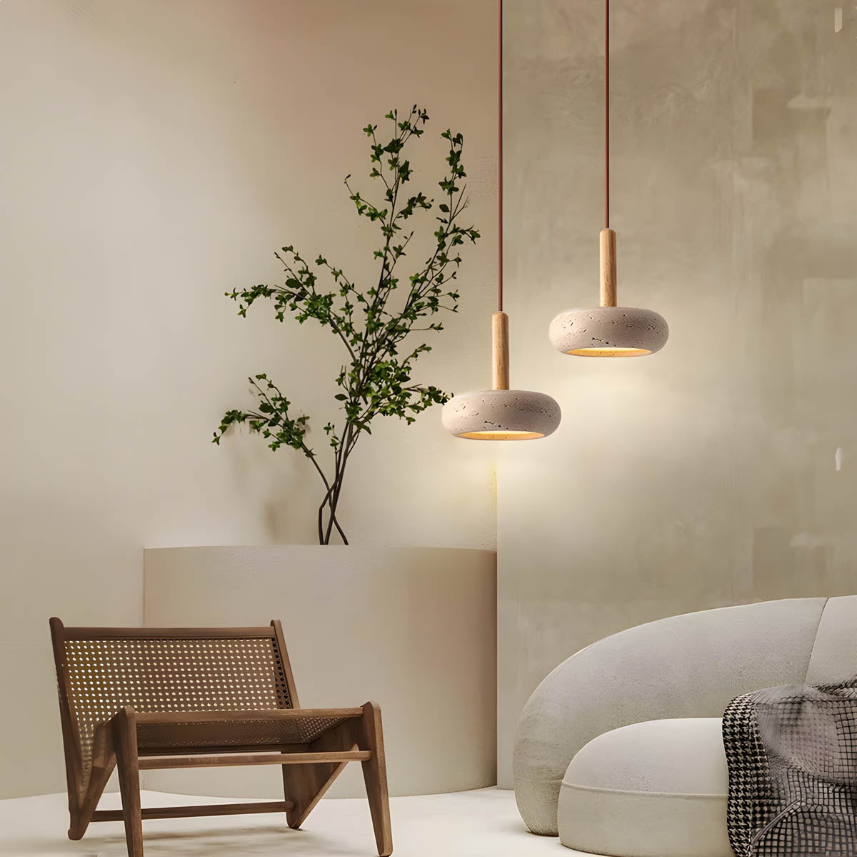 Suspension OSHO Stone – Lampe en Travertin Jaune Naturel LED, Éclairage Élégant et Durable
