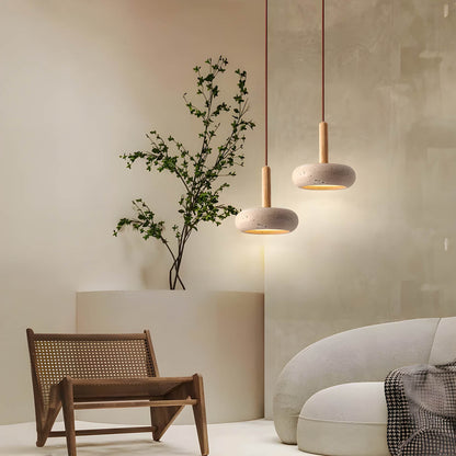 Suspension OSHO Stone – Lampe en Travertin Jaune Naturel LED, Éclairage Élégant et Durable