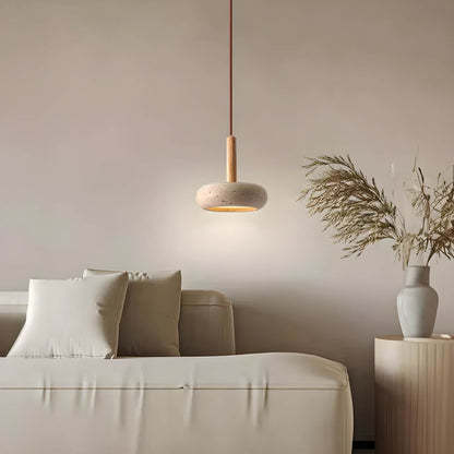 Suspension OSHO Stone – Lampe en Travertin Jaune Naturel LED, Éclairage Élégant et Durable