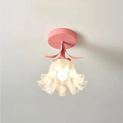 Plafonnier French Tiffany Mini Fleur - Lampe en Verre et Fer au Design Vintage