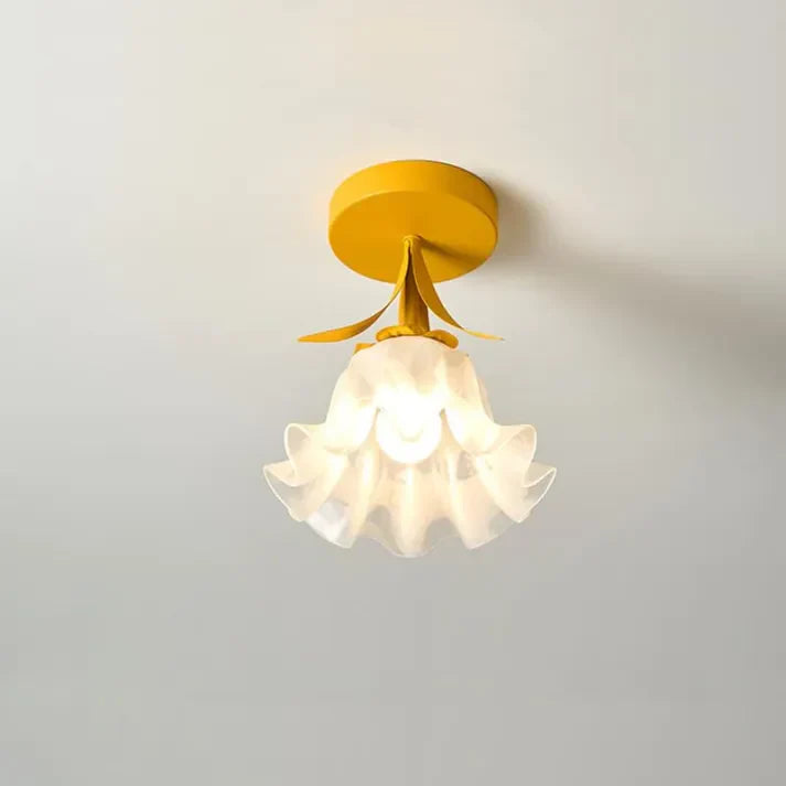 Plafonnier French Tiffany Mini Fleur - Lampe en Verre et Fer au Design Vintage
