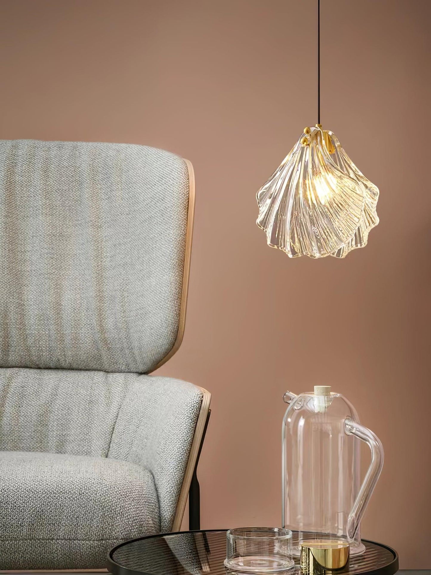Suspension Mini Shell Design en Verre et Laiton – Lampe Moderne à Suspendre