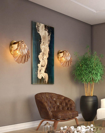 Applique Murale Design Coquillage en Laiton et Verre – Lampe LED Moderne