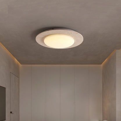 Plafonnier Sky Dome en Travertin Jaune et Bois Massif – Élégance Naturelle et Lumineuse