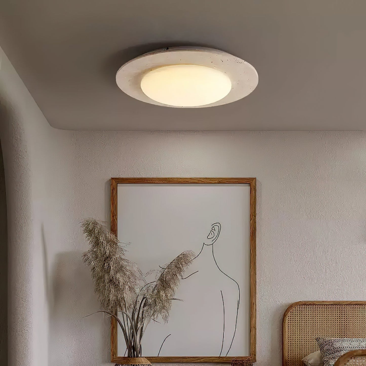 Plafonnier Sky Dome en Travertin Jaune et Bois Massif – Élégance Naturelle et Lumineuse