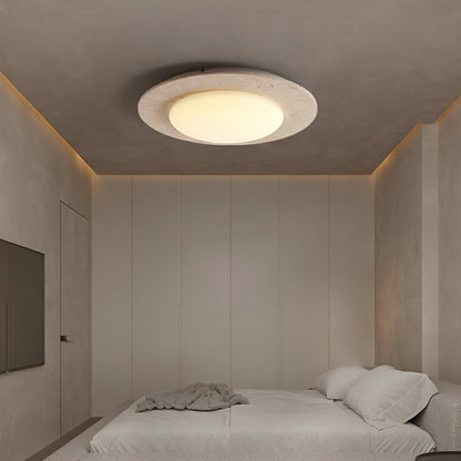 Plafonnier Sky Dome en Travertin Jaune et Bois Massif – Élégance Naturelle et Lumineuse