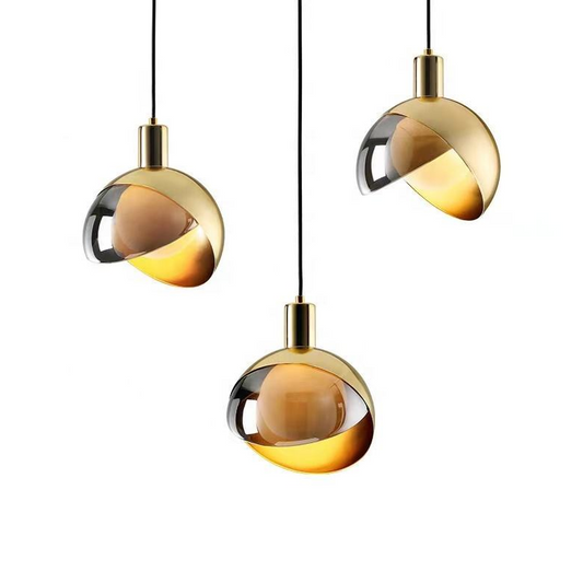 Suspension Moderne en Verre et Métal Doré - Lampe Pendante Design Nordic avec Abat-jour Fumé