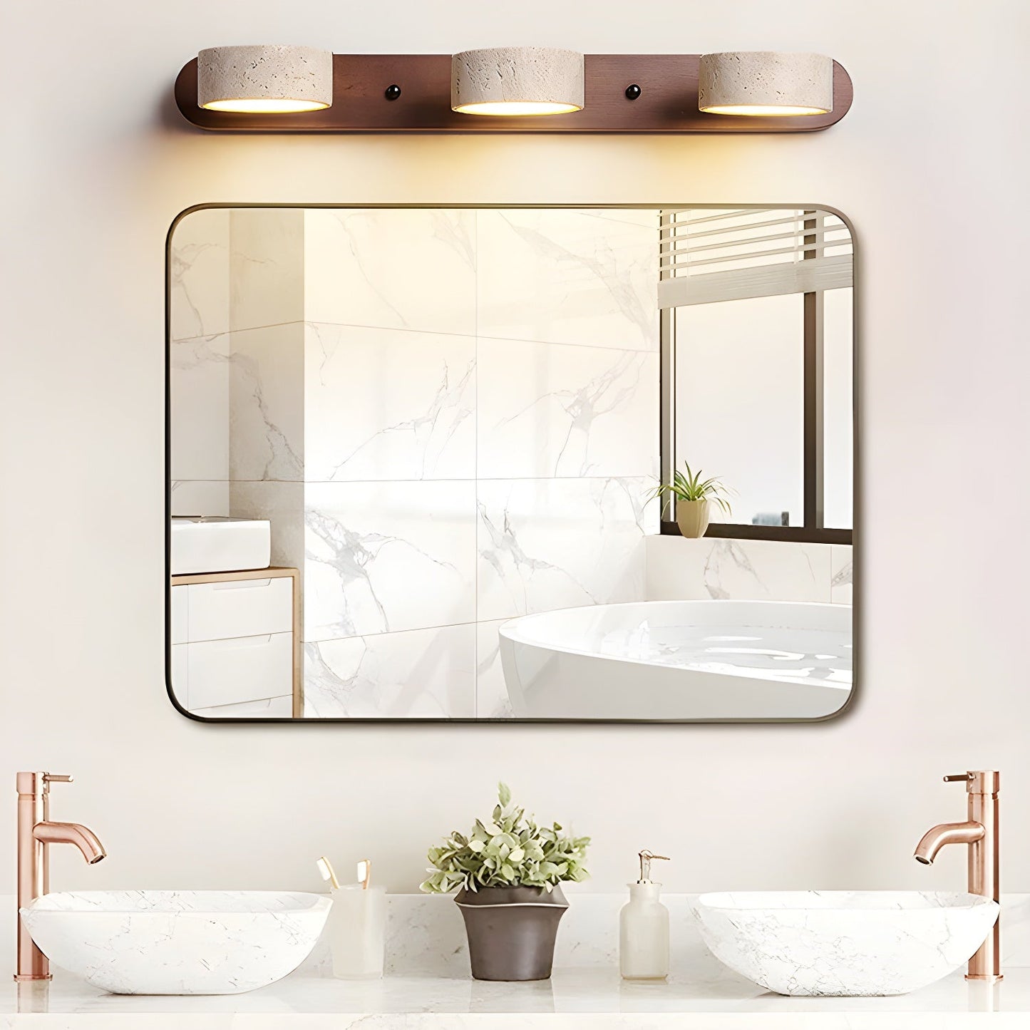 Applique Murale Duo en Travertin et Bois avec Éclairage LED – Design Naturel et Élégant
