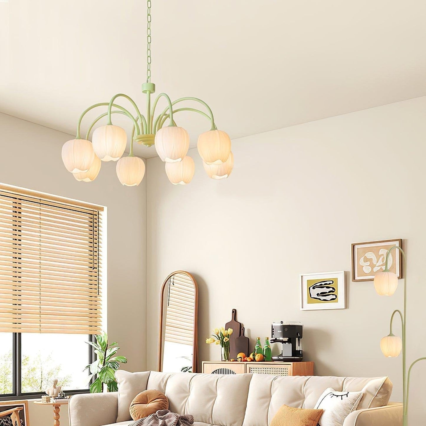 Chandelier Tulip Matcha – Design Élégant Inspiré des Fleurs de Tulipe et de la Couleur Matcha