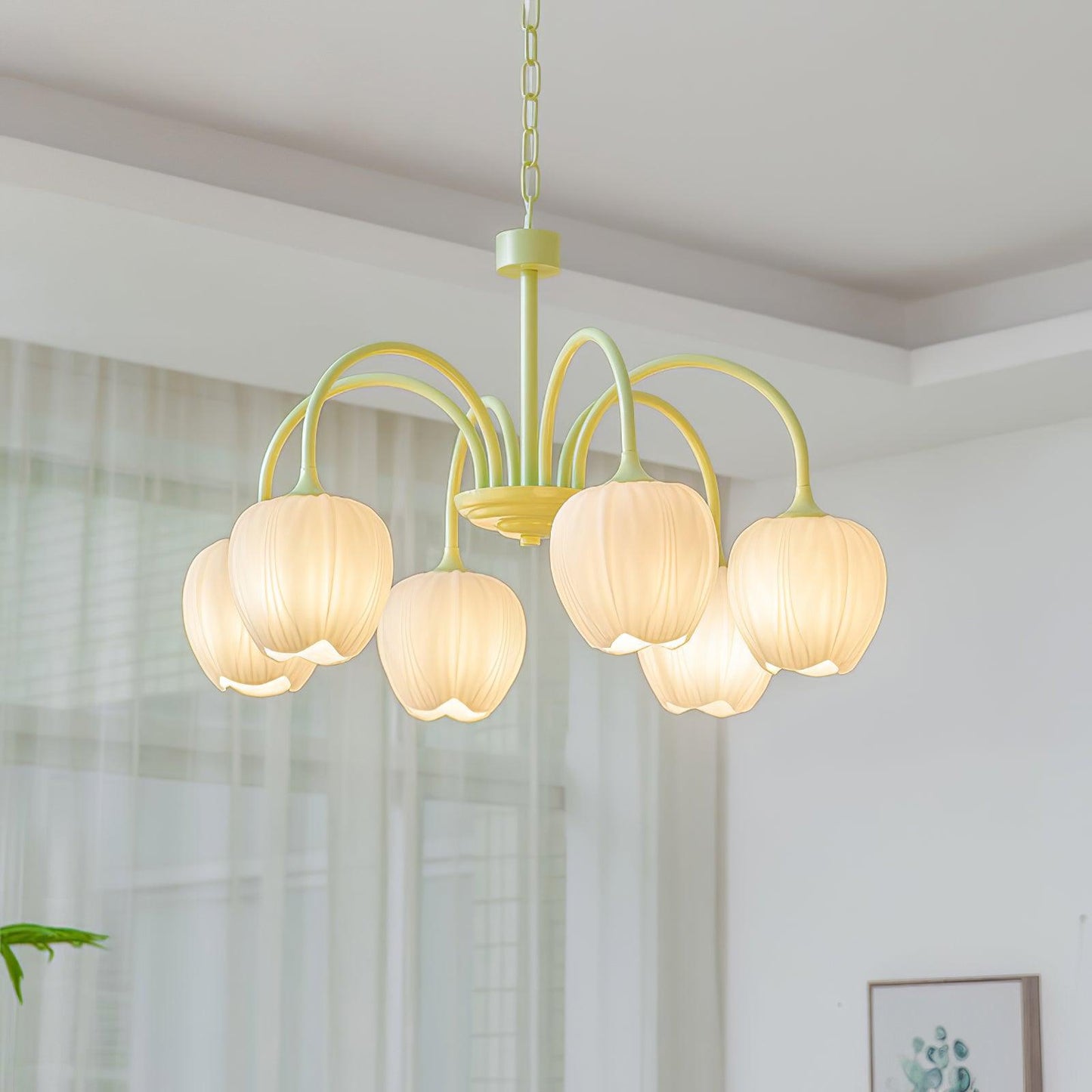 Chandelier Tulip Matcha – Design Élégant Inspiré des Fleurs de Tulipe et de la Couleur Matcha