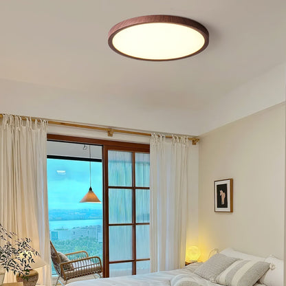 Plafonnier Circulaire Ultra-Fin en Acrylique – Éclairage LED Doux et Moderne avec Effet Bois de Noyer