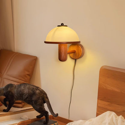 Lampe Murale Pilz en Bois – Élégante Lampe à Eiche avec Abat-jour Blanc