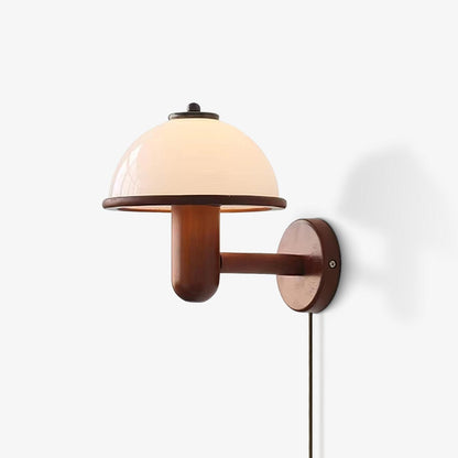 Lampe Murale Pilz en Bois – Élégante Lampe à Eiche avec Abat-jour Blanc