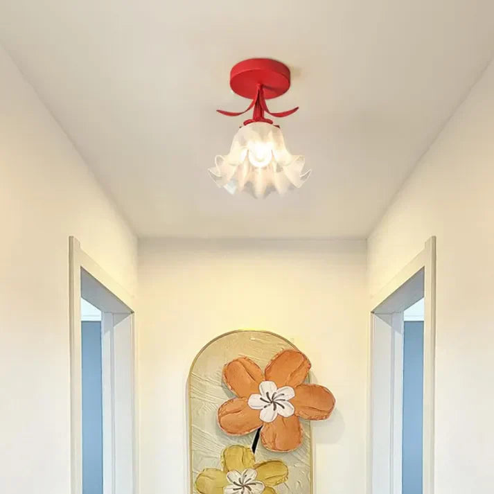 Plafonnier French Tiffany Mini Fleur - Lampe en Verre et Fer au Design Vintage